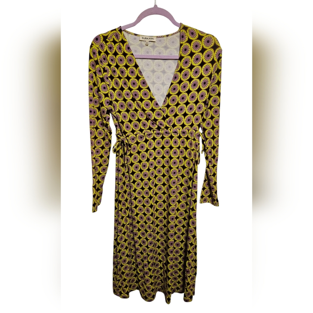 Surkana Wrap-Style Long Sleeve Dress Small